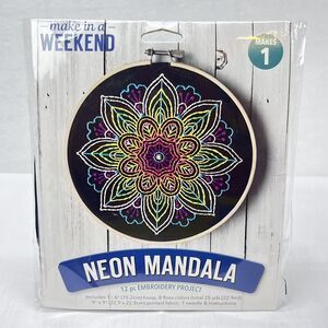 NEW Neon Mandala Embroidery Kit 12 Piece DIY Leisure Arts 49808 Colorful